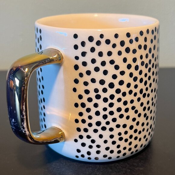 THYME & TABLE Black Dotted Stoneware Mug with Metallic Gold Rectangular Handle - Picture 6 of 11